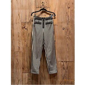 Reformation Black & White Striped High-Waisted Pants With Front Zipper & Pocket